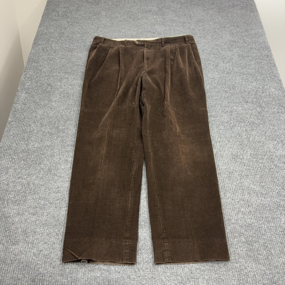 Vintage Marc Jeffries Pants Mens 41x31 Brown Corduroy Pleated Straight Leg Retro